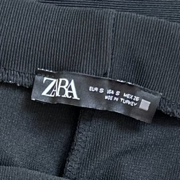 Zara Slit Hem Flare Pintucked High Rise Black Legging Pants Size S - Picture 2 of 6